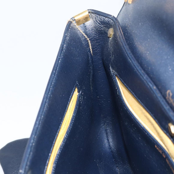 Christian Dior Trotter Canvas Clutch Bag Leather Navy Silver Auth ka2535