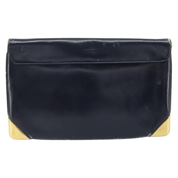 Christian Dior Trotter Canvas Clutch Bag Leather Navy Silver Auth ka2535