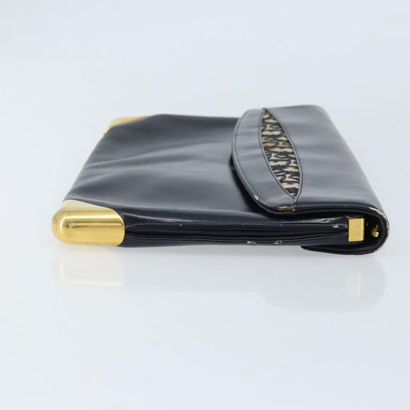 Christian Dior Trotter Canvas Clutch Bag Leather Navy Silver Auth ka2535