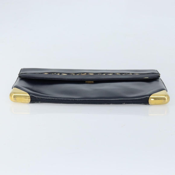 Christian Dior Trotter Canvas Clutch Bag Leather Navy Silver Auth ka2535