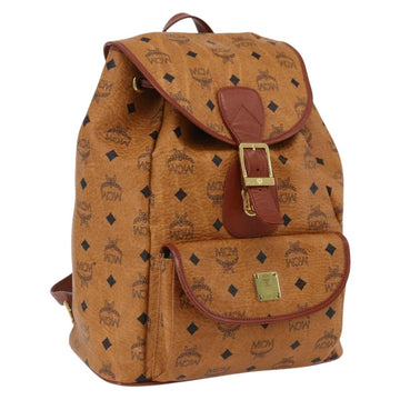 MCM Vicetos Logogram Backpack PVC Leather Brown Gold Auth ka2548