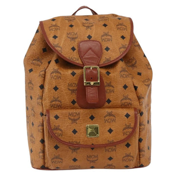 MCM Vicetos Logogram Backpack PVC Leather Brown Gold Auth ka2548 - 0
