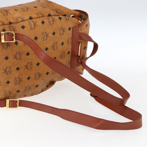 MCM Vicetos Logogram Backpack PVC Leather Brown Gold Auth ka2548