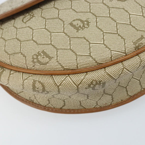 Christian Dior Honeycomb Canvas Shoulder Bag PVC Beige Gold Auth ka2549