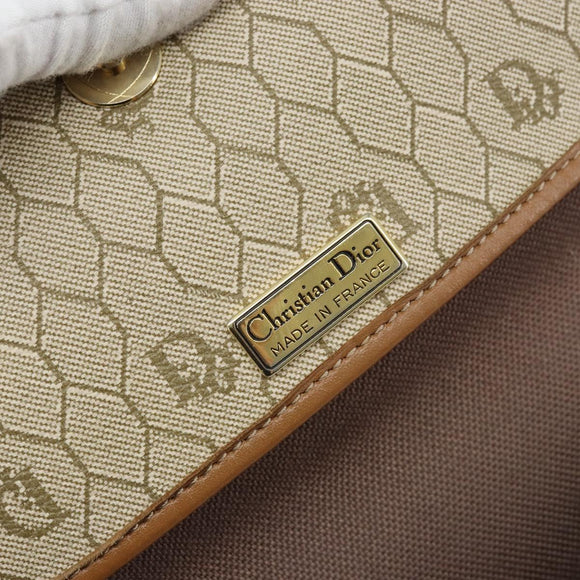 Christian Dior Honeycomb Canvas Shoulder Bag PVC Beige Gold Auth ka2549