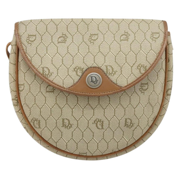 Christian Dior Honeycomb Canvas Shoulder Bag PVC Beige Gold Auth ka2549