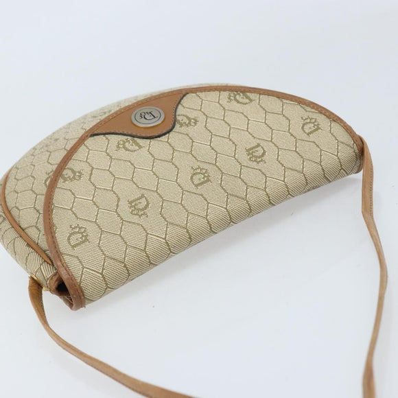 Christian Dior Honeycomb Canvas Shoulder Bag PVC Beige Gold Auth ka2549