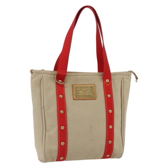 LOUIS VUITTON Antigua Cabas MM Tote Bag Canvas Beige Red M40035 LV Auth ka2556