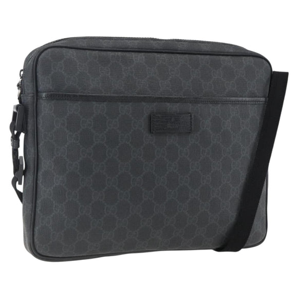 GUCCI GG Supreme Shoulder Bag PVC Black Silver 169933 Auth ka2559