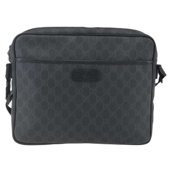 GUCCI GG Supreme Shoulder Bag PVC Black Silver 169933 Auth ka2559