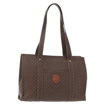 CELINE Macadam Canvas Shoulder Bag PVC Leather Brown Gold Auth ka257