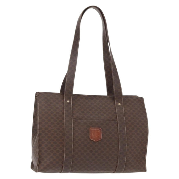 CELINE Macadam Canvas Shoulder Bag PVC Leather Brown Gold Auth ka257