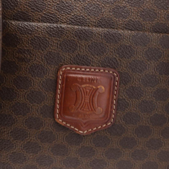 CELINE Macadam Canvas Shoulder Bag PVC Leather Brown Gold Auth ka257