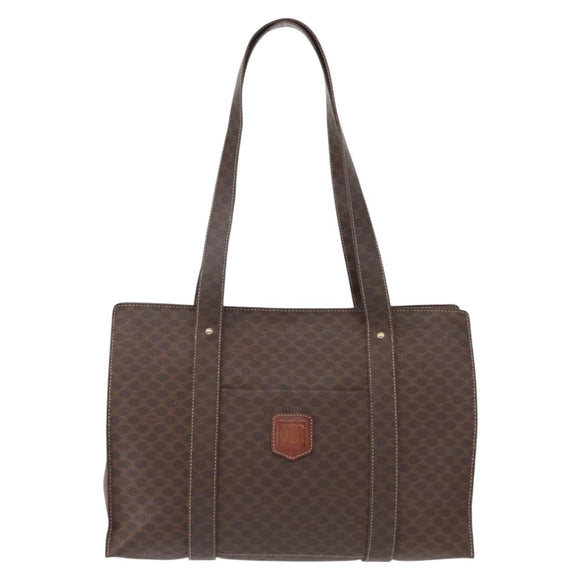 CELINE Macadam Canvas Shoulder Bag PVC Leather Brown Gold Auth ka257