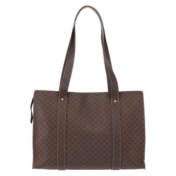 CELINE Macadam Canvas Shoulder Bag PVC Leather Brown Gold Auth ka257