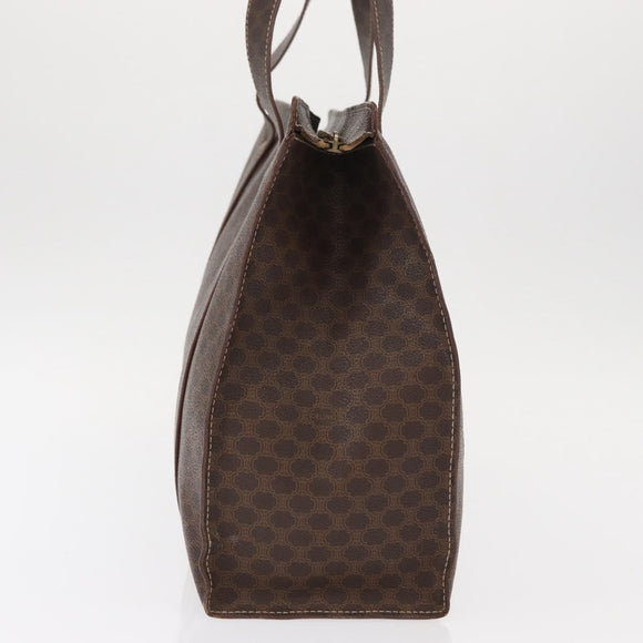 CELINE Macadam Canvas Shoulder Bag PVC Leather Brown Gold Auth ka257