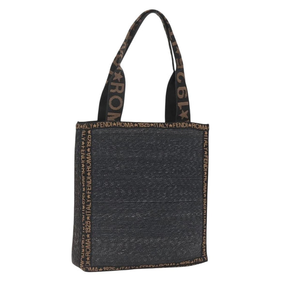 FENDI Tote Bag Raffia Black Gold Auth ka2580A