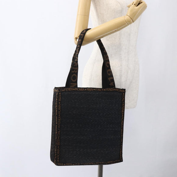 FENDI Tragetasche Bast Schwarz Gold Auth ka2580A