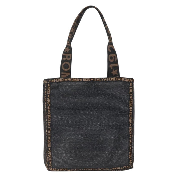 FENDI Tote Bag Raffia Black Gold Auth ka2580A