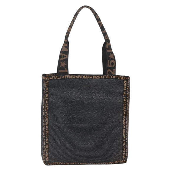 FENDI Tote Bag Raffia Black Gold Auth ka2580A