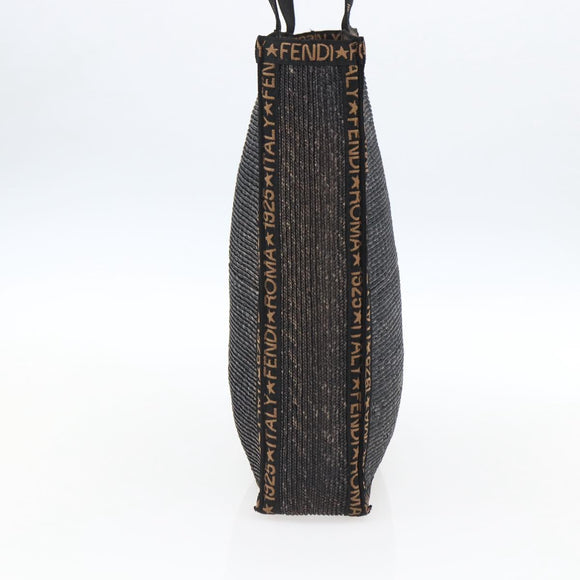 FENDI Tragetasche Bast Schwarz Gold Auth ka2580A