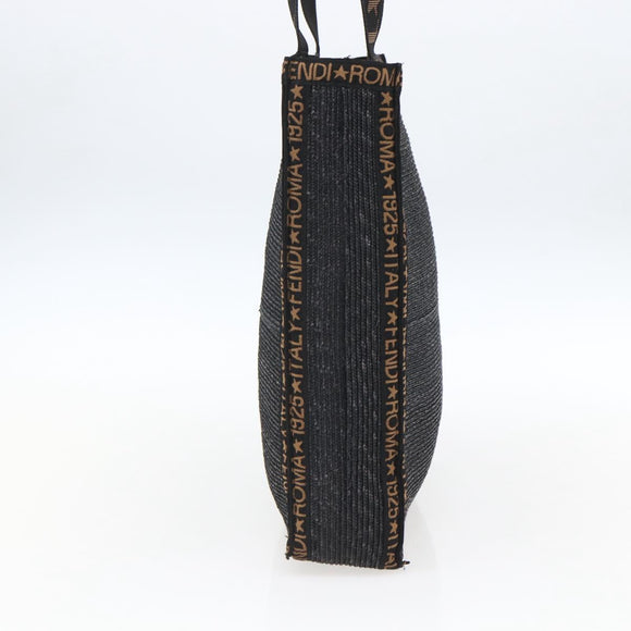 FENDI Tragetasche Bast Schwarz Gold Auth ka2580A