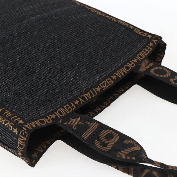 FENDI Tragetasche Bast Schwarz Gold Auth ka2580A