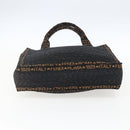 FENDI Tote Bag Raffia Black Gold Auth ka2580A-5