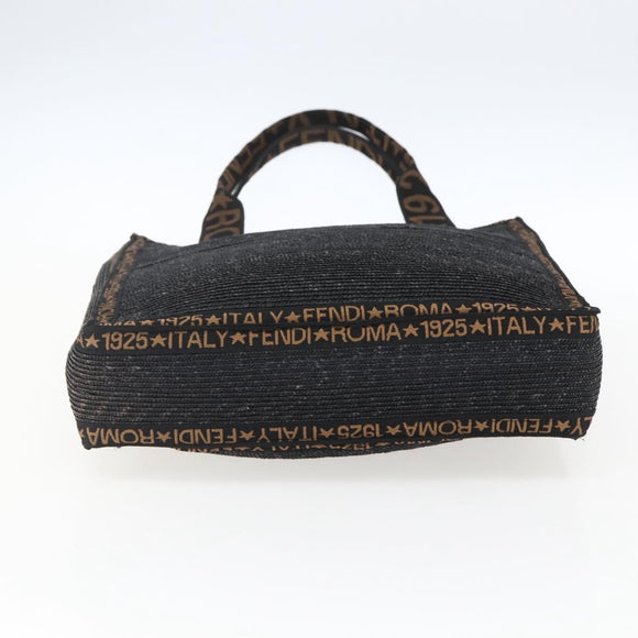FENDI Tote Bag Raffia Black Gold Auth ka2580A