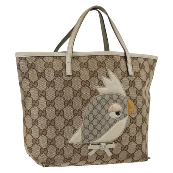 GUCCI GG Canvas Hand Bag Beige Silver 271101 Auth ka2598
