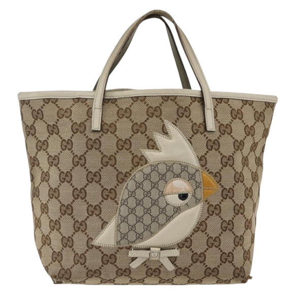 GUCCI GG Canvas Hand Bag Beige Silver 271101 Auth ka2598