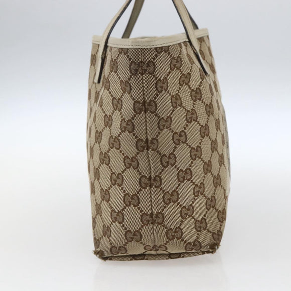 GUCCI GG Canvas Hand Bag Beige Silver 271101 Auth ka2598