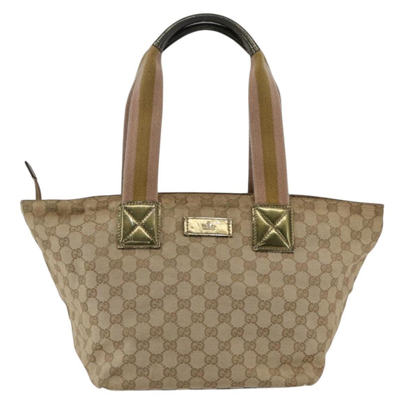GUCCI GG Canvas Sherry Line Hand Bag Beige Gold 131230 Auth ka2599