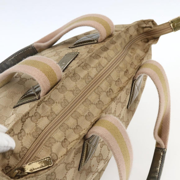 GUCCI GG Canvas Sherry Line Hand Bag Beige Gold 131230 Auth ka2599