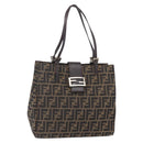 FENDI Zucca Canvas Shoulder Bag Black Brown Auth ka260-1