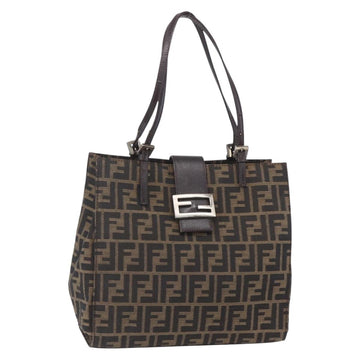 FENDI Zucca Canvas Shoulder Bag Black Brown Auth ka260