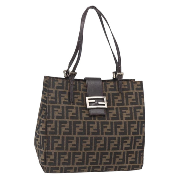 FENDI Zucca Canvas Shoulder Bag Black Brown Auth ka260