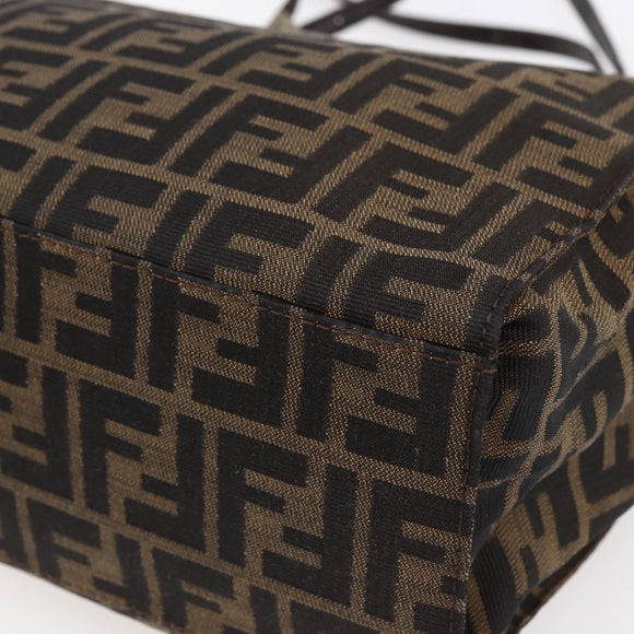 FENDI Zucca Canvas Shoulder Bag Black Brown Auth ka260