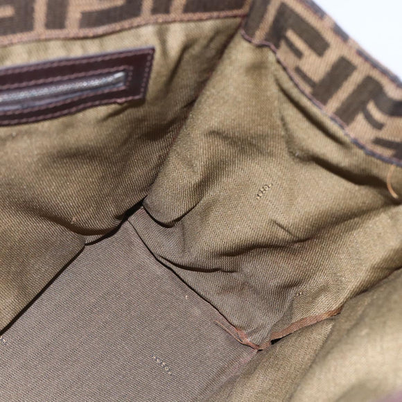 FENDI Zucca Canvas Shoulder Bag Black Brown Auth ka260