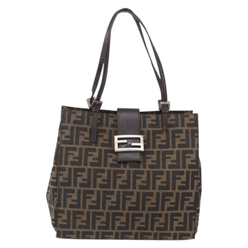 FENDI Zucca Canvas Shoulder Bag Black Brown Auth ka260 - 0