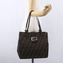 FENDI Zucca Canvas Shoulder Bag Black Brown Auth ka260-22