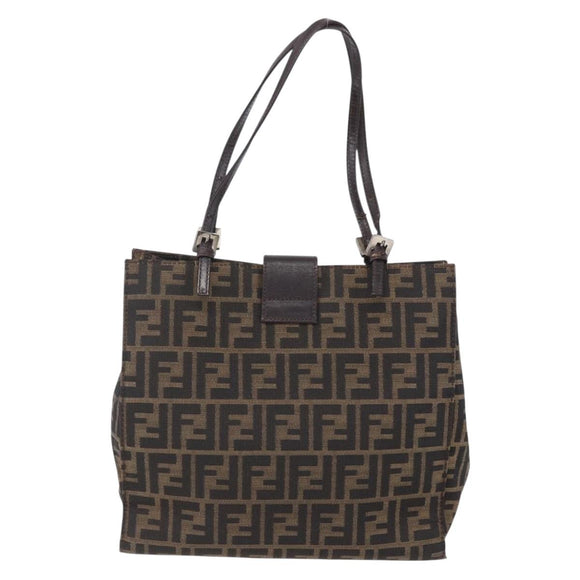 FENDI Zucca Canvas Shoulder Bag Black Brown Auth ka260