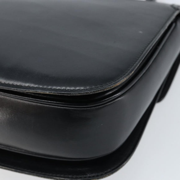 GUCCI Hand Bag Leather Black Gold Auth ka2600