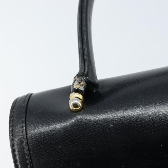 GUCCI Hand Bag Leather Black Gold Auth ka2600