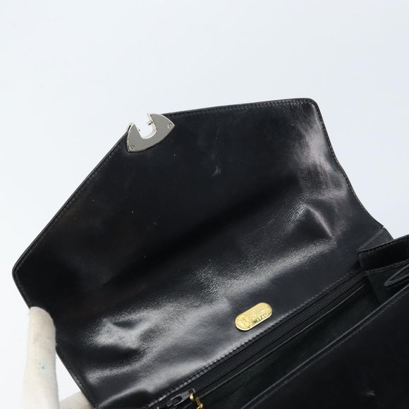 GUCCI Hand Bag Leather Black Gold Auth ka2600