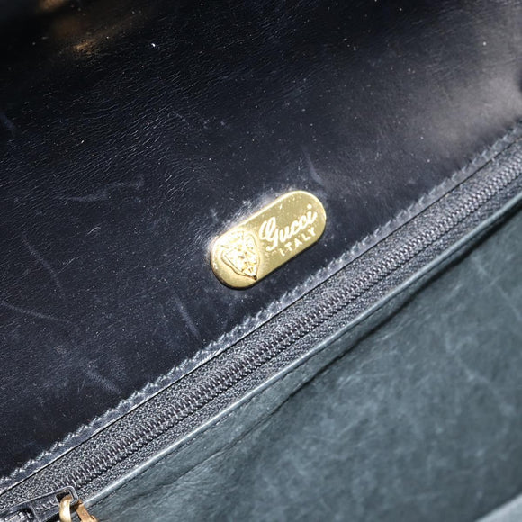 GUCCI Hand Bag Leather Black Gold Auth ka2600