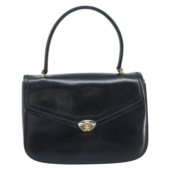 GUCCI Hand Bag Leather Black Gold Auth ka2600