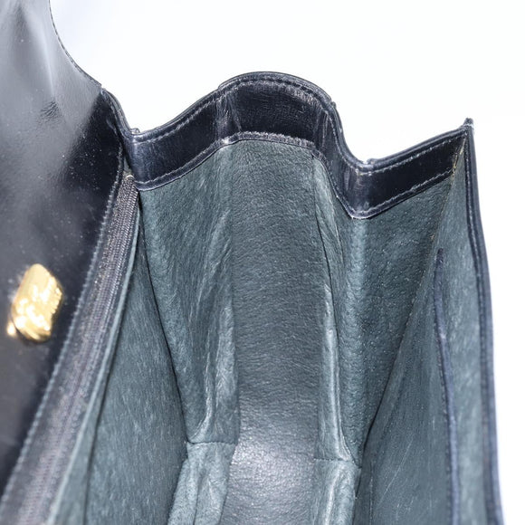 GUCCI Hand Bag Leather Black Gold Auth ka2600
