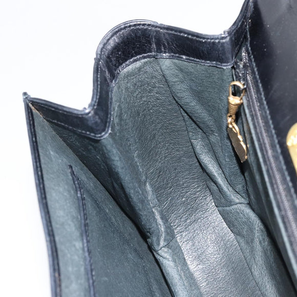 GUCCI Hand Bag Leather Black Gold Auth ka2600