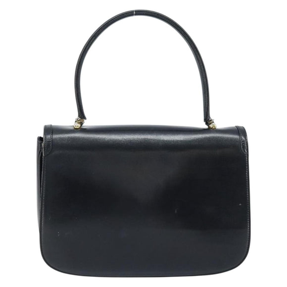 GUCCI Hand Bag Leather Black Gold Auth ka2600